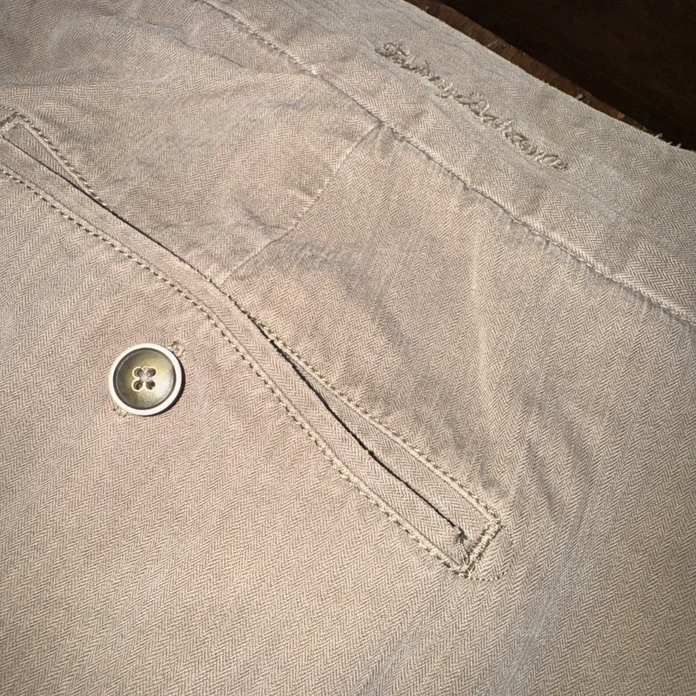 TOMMY BAHAMA Pants Mens 40x30 Brown Silk Bamboo Herringbone Pleated Trousers